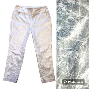 Vintage Lisette Signature Silver Metallic Overlay  Stretch Capri Pants size 10